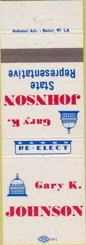 Matchbook Cover - Gary K Johnson State Rep Beloit WI