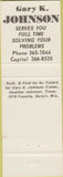 Matchbook Cover - Gary K Johnson State Rep Beloit WI