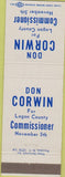Matchbook Cover - Don Corwin Logan County Commissioner Bellefontaine OH
