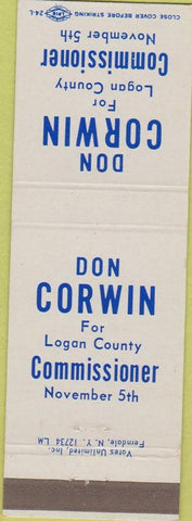 Matchbook Cover - Don Corwin Logan County Commissioner Bellefontaine OH