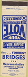 Matchbook Cover - Forrest Bridges Anderson Roane County Rep TN white