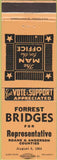 Matchbook Cover - Forrest Bridges Anderson Roane County Rep TN orange