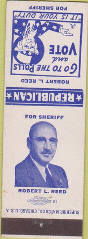 Matchbook Cover - Robert L Reed Sheriff Republican