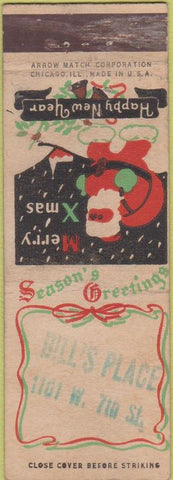 Matchbook Cover - Bill's Place Arrow Stamped Christmas WORN