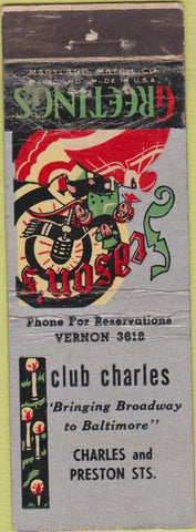 Matchbook Cover - Club Charles Baltimore MD Christmas