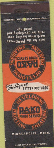Matchbook Cover - PAKO Photo Service Minneapolis MN
