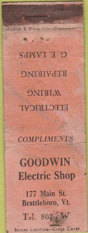 Matchbook Cover - Goodwin Electric Shop Brattleboro VT POOR