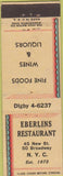 Matchbook Cover - Eberlins Restaurant New York City