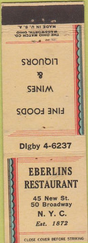 Matchbook Cover - Eberlins Restaurant New York City