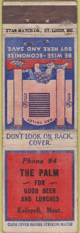 Matchbook Cover - The Palm Kalispell MT Star Match long