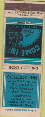 Matchbook Cover - College Inn Monmouth OR Advance