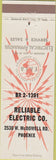 Matchbook Cover - Reliable Electric Phoenix AZ
