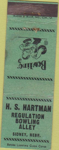 Matchbook Cover - HS Hartman Bowling Sidney NE