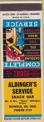 Matchbook Cover - Aldinger's Service Bowdle SD
