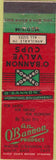 Matchbook Cover - O'Bannon Valve Cups South Gate Taft CA