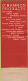 Matchbook Cover - O'Bannon Valve Cups South Gate Taft CA