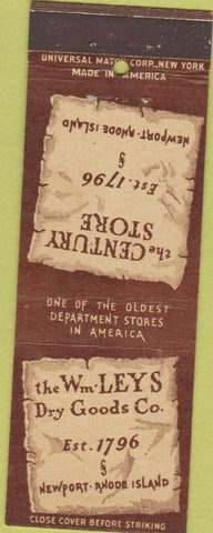 Matchbook Cover - Century Store WM Leys Dry Goods Newport RI brown