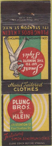 Matchbook Cover - Plung Bros Klein Men's Clothing New York City