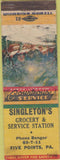 Matchbook Cover - Singleton's Grocery oil gas Five Points PA