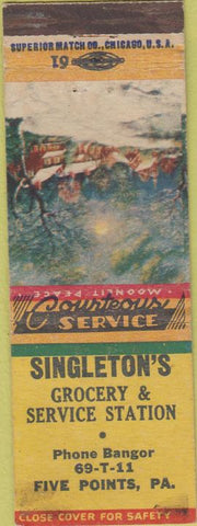 Matchbook Cover - Singleton's Grocery oil gas Five Points PA