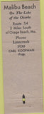 Matchbook Cover - Malibu Beach Osage Beach MO