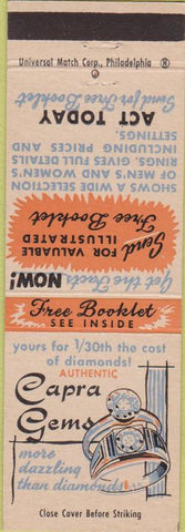 Matchbook Cover - Capra Gems Diamond Rings Philadelphia PA