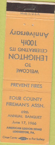 Matchbook Cover - Four County Fireman's Association Lehighton PA
