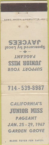 Matchbook Cover - California Junior Miss Beauty Pageant Garden Grove CA 1967
