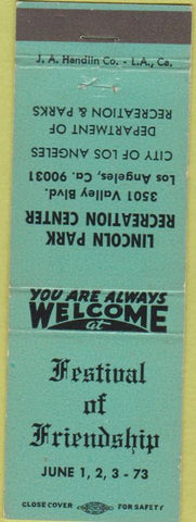 Matchbook Cover - Festival of Friendship Los Angeles CA 1973