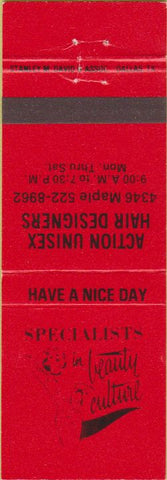 Matchbook Cover - Action Unisex Hair Design salon Dallas? TX