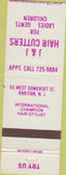 Matchbook Cover - J and J Hair Cutters Raritan NJ salon