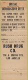 Matchbook Cover - Rush Drug Co Los Angeles CA WEAR