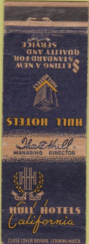 Matchbook Cover - Hull Hotels California Chain WORN