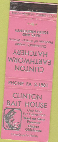 Matchbook Cover - Clinton Bait House Clinton OK Earthworm Hatchery