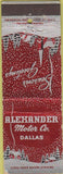 Matchbook Cover - Alexander Motor Co Dallas TX Christmas
