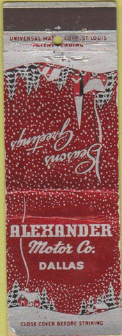 Matchbook Cover - Alexander Motor Co Dallas TX Christmas