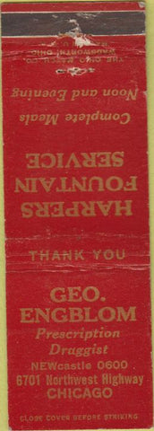 Matchbook Cover - Geo Engblom Drugs Chicago IL