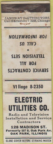 Matchbook Cover - Electric Utilities Co Oak Park IL WORN STAINED
