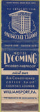 Matchbook Cover - Hotel Lycoming Williamsport PA