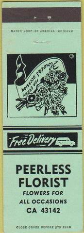 Matchbook Cover - Peerless Florist flowers NO TOWN