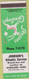 Matchbook Cover - Johnson's Atlantic oil gas Highland Park PA
