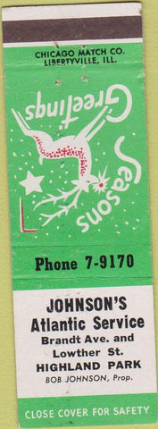 Matchbook Cover - Johnson's Atlantic oil gas Highland Park PA