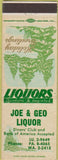 Matchbook Cover - Joe Geo Liquor NO TOWN Christmas