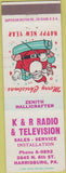 Matchbook Cover - K and R rAdio TV Zenith Hallicrafter Harrisburg PA