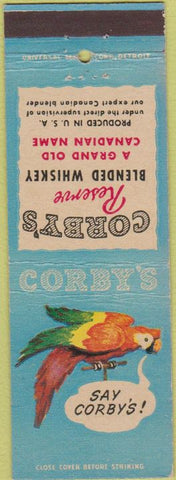 Matchbook Cover - Corgby's Reserve Whiskey Parrot Peoria IL