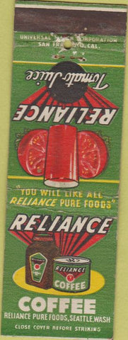 Matchbook Cover - Reliance Coffee Seattle WA Tomato Juice