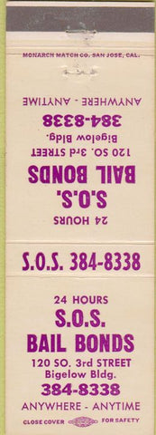 Matchbook Cover - SOS Bail Bonds NO TOWN
