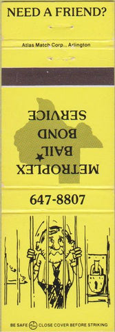 Matchbook Cover - Metroplex Bail Bonds Grand Prairie TX