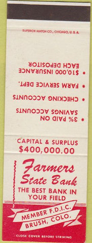 Matchbook Cover - Farmers State Bank Brush CO SAMPLE