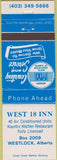 Matchbook Cover - West 18 Inn Westlock AB